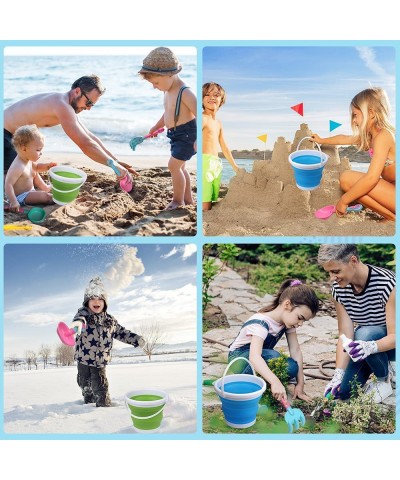 3L Jumbo Foldable Beach Buckets Toy Set 7" Large Sand Collapsible Pails Beach Toys With Metal Shovels Rake Spade Steel Garden...