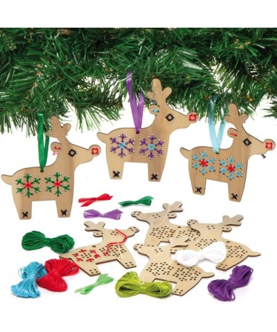 AX307 Reindeer Wooden Cross Stitch Kits - Pack of 5 Christmas Decorations for Kids to Make and Display Ideal Kids Arts and Cr...