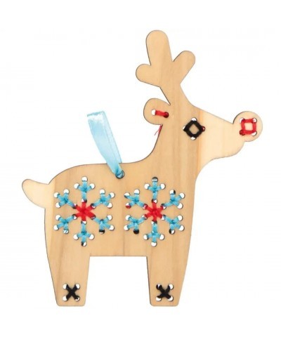 AX307 Reindeer Wooden Cross Stitch Kits - Pack of 5 Christmas Decorations for Kids to Make and Display Ideal Kids Arts and Cr...