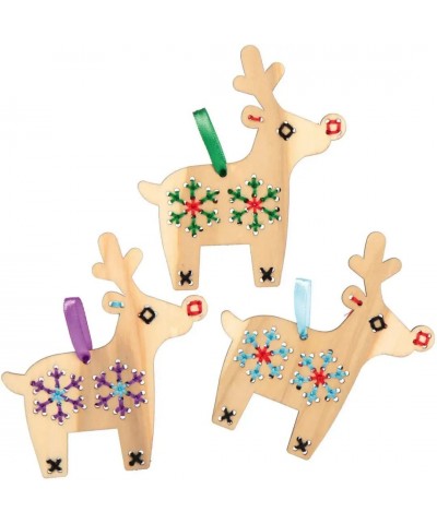 AX307 Reindeer Wooden Cross Stitch Kits - Pack of 5 Christmas Decorations for Kids to Make and Display Ideal Kids Arts and Cr...