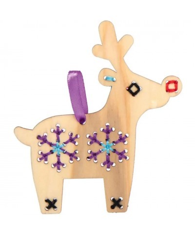 AX307 Reindeer Wooden Cross Stitch Kits - Pack of 5 Christmas Decorations for Kids to Make and Display Ideal Kids Arts and Cr...