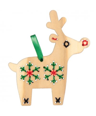 AX307 Reindeer Wooden Cross Stitch Kits - Pack of 5 Christmas Decorations for Kids to Make and Display Ideal Kids Arts and Cr...