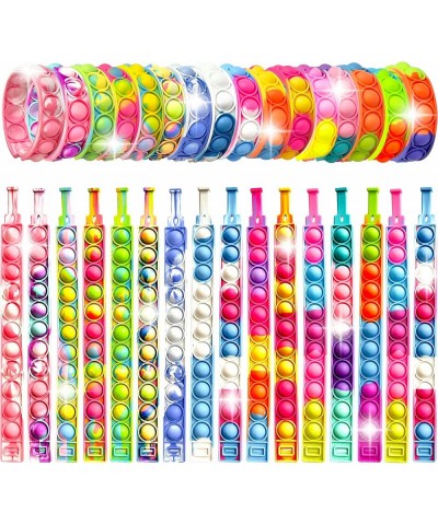 32 PCS Pop it Fidget Bracelets Toy Adjustable Rainbow Party Favors Anti-Anxiety Stress Relief Wristband Set Push Bubbles Sens...