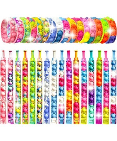 32 PCS Pop it Fidget Bracelets Toy Adjustable Rainbow Party Favors Anti-Anxiety Stress Relief Wristband Set Push Bubbles Sens...