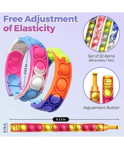 32 PCS Pop it Fidget Bracelets Toy Adjustable Rainbow Party Favors Anti-Anxiety Stress Relief Wristband Set Push Bubbles Sens...