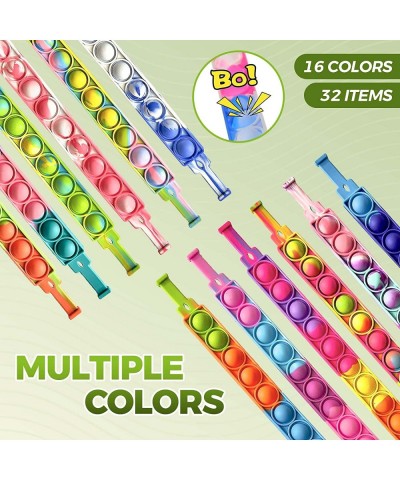 32 PCS Pop it Fidget Bracelets Toy Adjustable Rainbow Party Favors Anti-Anxiety Stress Relief Wristband Set Push Bubbles Sens...