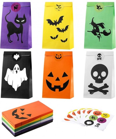 Halloween Treats Bags Party Favors 48 Pcs Kids Halloween Candy Bags Pumpkin Paper Bags with 48 Stickers 6 Styles 7.09 x 3.94 ...