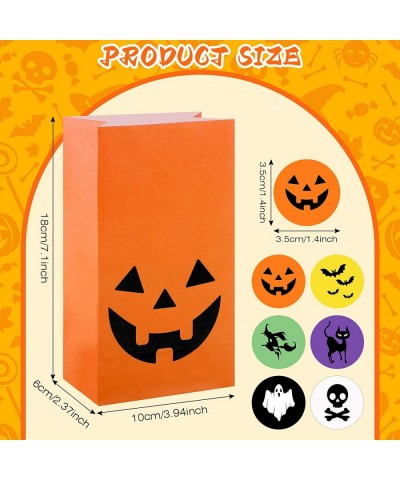 Halloween Treats Bags Party Favors 48 Pcs Kids Halloween Candy Bags Pumpkin Paper Bags with 48 Stickers 6 Styles 7.09 x 3.94 ...