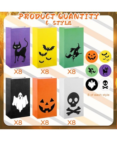 Halloween Treats Bags Party Favors 48 Pcs Kids Halloween Candy Bags Pumpkin Paper Bags with 48 Stickers 6 Styles 7.09 x 3.94 ...