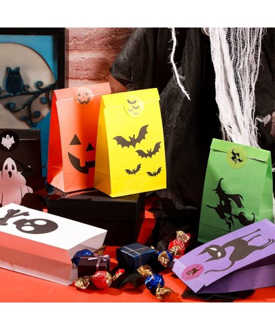 Halloween Treats Bags Party Favors 48 Pcs Kids Halloween Candy Bags Pumpkin Paper Bags with 48 Stickers 6 Styles 7.09 x 3.94 ...