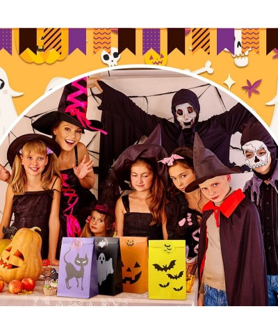 Halloween Treats Bags Party Favors 48 Pcs Kids Halloween Candy Bags Pumpkin Paper Bags with 48 Stickers 6 Styles 7.09 x 3.94 ...