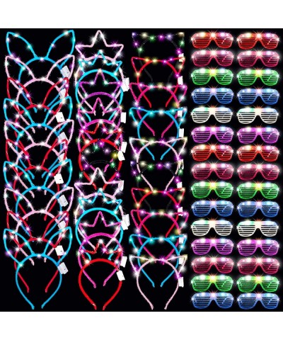 LED Light Up Glasses Luminous Led Headband Set LED Cat Ear Headband Bunny Ears Headband Crown Headband Colorful Glowing Sungl...