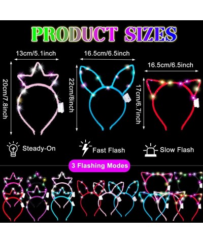 LED Light Up Glasses Luminous Led Headband Set LED Cat Ear Headband Bunny Ears Headband Crown Headband Colorful Glowing Sungl...