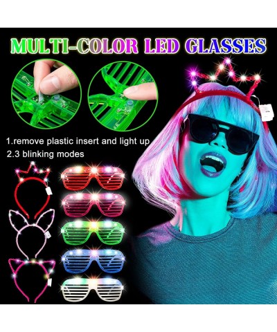 LED Light Up Glasses Luminous Led Headband Set LED Cat Ear Headband Bunny Ears Headband Crown Headband Colorful Glowing Sungl...