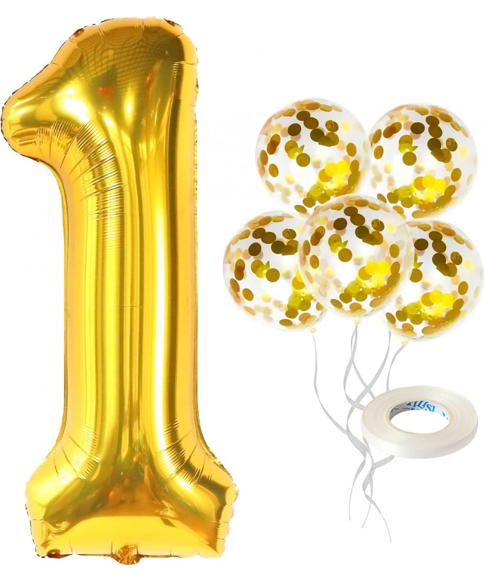 Giant Gold 1 Balloon for First Birthday - 40 Inch | Confetti Gold One Balloon for First Birthday | Gold Number 1 Balloons Luc...