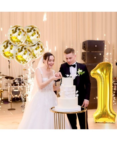 Giant Gold 1 Balloon for First Birthday - 40 Inch | Confetti Gold One Balloon for First Birthday | Gold Number 1 Balloons Luc...