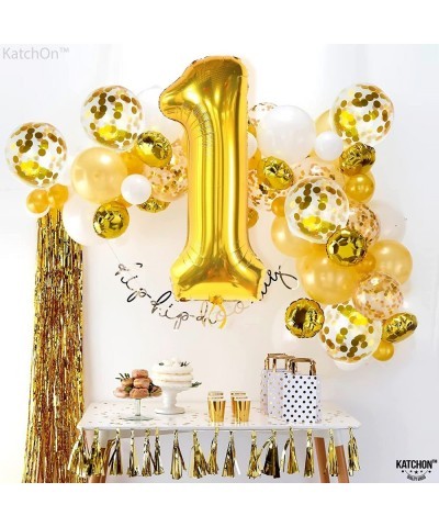 Giant Gold 1 Balloon for First Birthday - 40 Inch | Confetti Gold One Balloon for First Birthday | Gold Number 1 Balloons Luc...