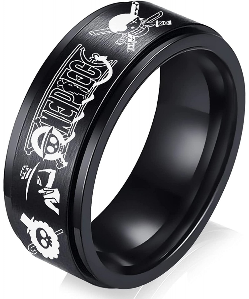 Black Stainless Steel One Piece Ring Anime Rings for Men Luffy Anime Band Ring for Boys 8MM Anime Jewelry Merchandise $25.12 ...