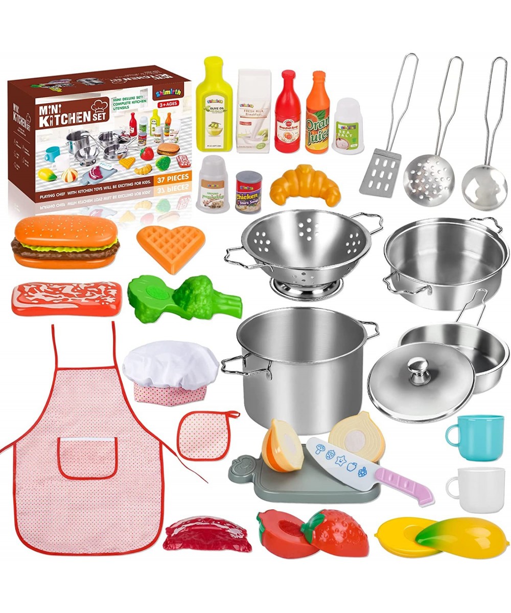 37PCS Pretend Play Kitchen Accessories Kids Kitchen Playset Stainless Steel Play Pots and Pans Sets for Kids Apron & Chef Hat...