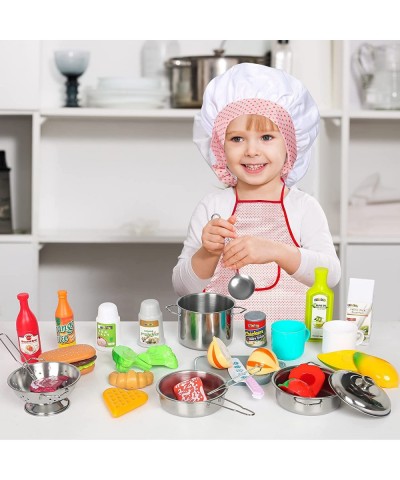 37PCS Pretend Play Kitchen Accessories Kids Kitchen Playset Stainless Steel Play Pots and Pans Sets for Kids Apron & Chef Hat...