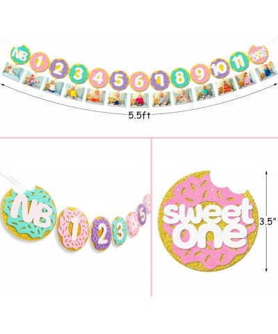 Donut Baby First Birthday Photo Banner Glitter Sweet One Doughnut Sprinkles Kids Monthly Milestone Photo Props Cake Smash Ide...