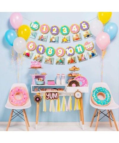 Donut Baby First Birthday Photo Banner Glitter Sweet One Doughnut Sprinkles Kids Monthly Milestone Photo Props Cake Smash Ide...