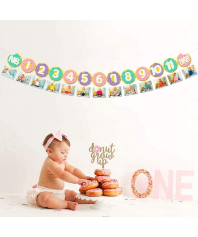 Donut Baby First Birthday Photo Banner Glitter Sweet One Doughnut Sprinkles Kids Monthly Milestone Photo Props Cake Smash Ide...