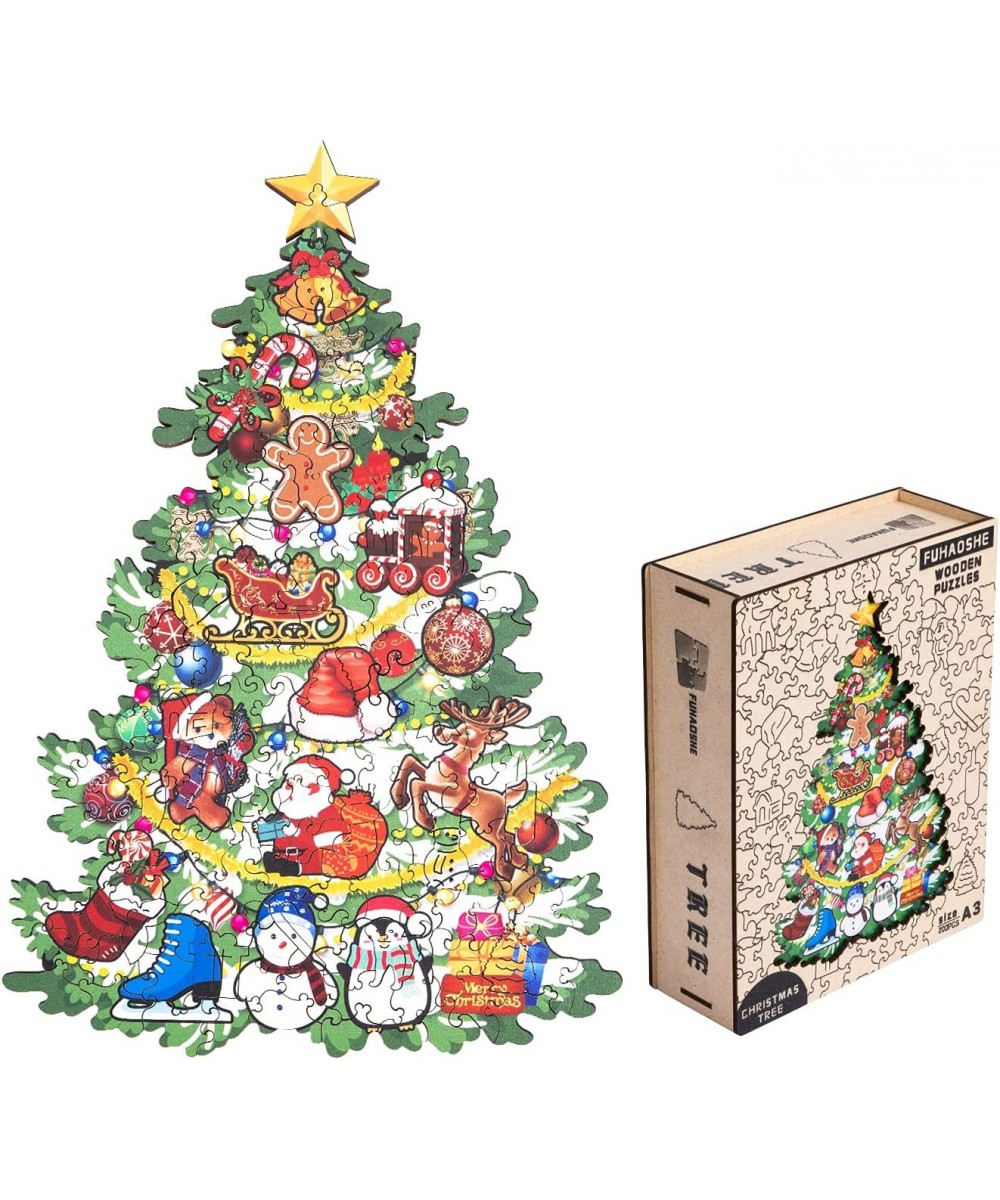 Large Christmas Tree Wooden Puzzle Unique Christmas Home Decorations Irregular Wood Cut Jigsaw Puzzle Toys Santa for Kids 12 ...