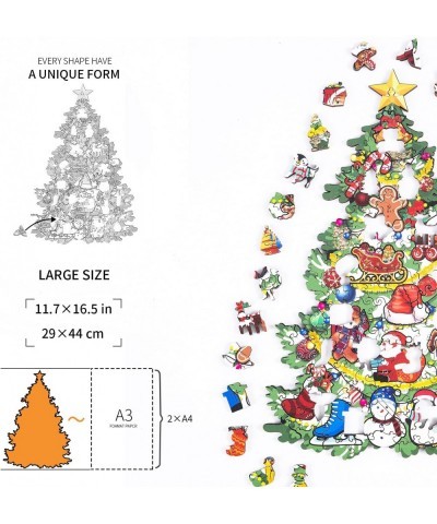 Large Christmas Tree Wooden Puzzle Unique Christmas Home Decorations Irregular Wood Cut Jigsaw Puzzle Toys Santa for Kids 12 ...