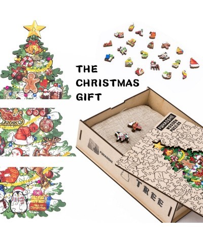 Large Christmas Tree Wooden Puzzle Unique Christmas Home Decorations Irregular Wood Cut Jigsaw Puzzle Toys Santa for Kids 12 ...