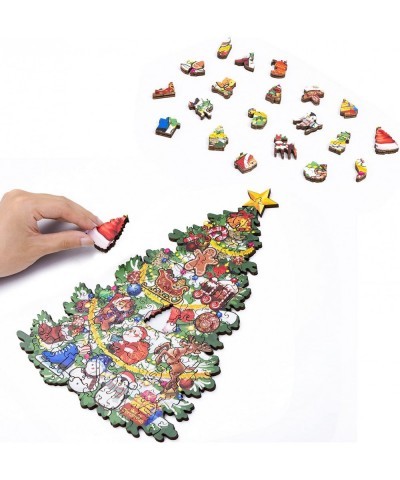 Large Christmas Tree Wooden Puzzle Unique Christmas Home Decorations Irregular Wood Cut Jigsaw Puzzle Toys Santa for Kids 12 ...