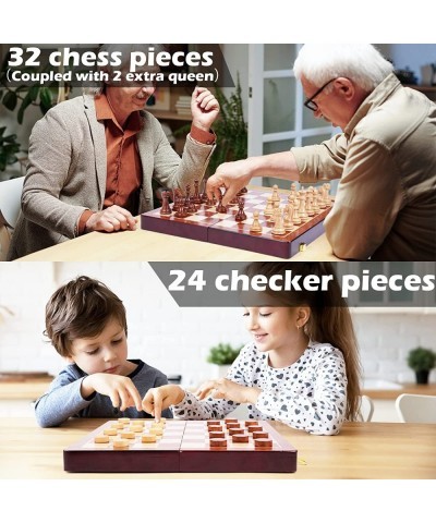 2 in 1 Acrylic+Metal Chess and Checkers Game Set- Travel Portable Chess Set for Adults & Kids Including 24 Wooden Checkers Co...