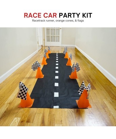 38 Pcs Set - 12 Traffic Cones With Hole on Top 24 Checkered Flags Racetrack Floor Runner - for For Race Car Birthday Party Su...