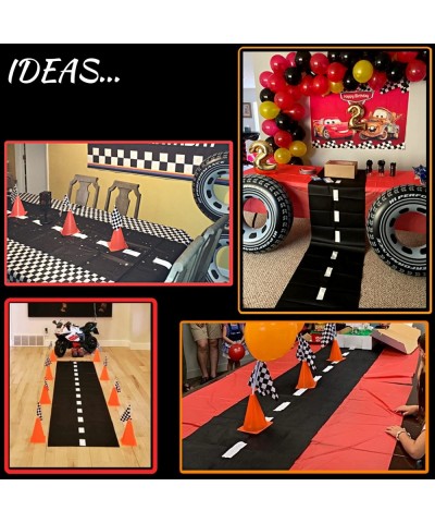 38 Pcs Set - 12 Traffic Cones With Hole on Top 24 Checkered Flags Racetrack Floor Runner - for For Race Car Birthday Party Su...