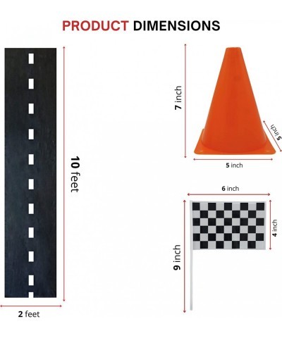 38 Pcs Set - 12 Traffic Cones With Hole on Top 24 Checkered Flags Racetrack Floor Runner - for For Race Car Birthday Party Su...