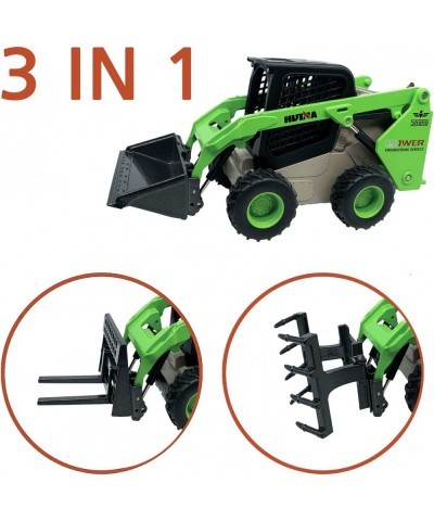 Construction Truck 3 in 1 Skid Steer Loader with Metal Forklift and Grab Shovel Construction Vehicle 1/50 Scale Alloy Wheeled...