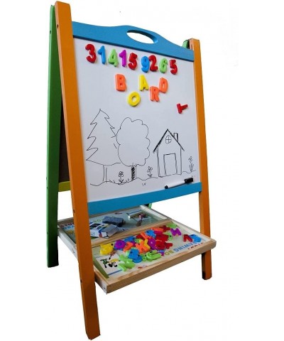 Double Sided Wooden Art Easel for Kids Standing Magnetic Whiteboard Chalkboard Small Toddler Toys. Includes Wooden ABC Number...