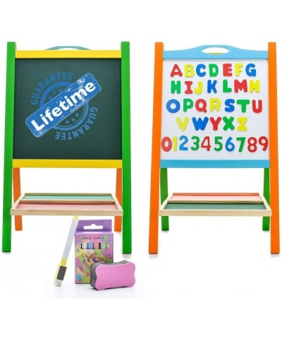 Double Sided Wooden Art Easel for Kids Standing Magnetic Whiteboard Chalkboard Small Toddler Toys. Includes Wooden ABC Number...