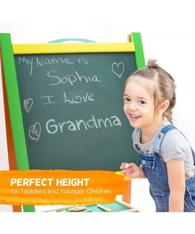 Double Sided Wooden Art Easel for Kids Standing Magnetic Whiteboard Chalkboard Small Toddler Toys. Includes Wooden ABC Number...