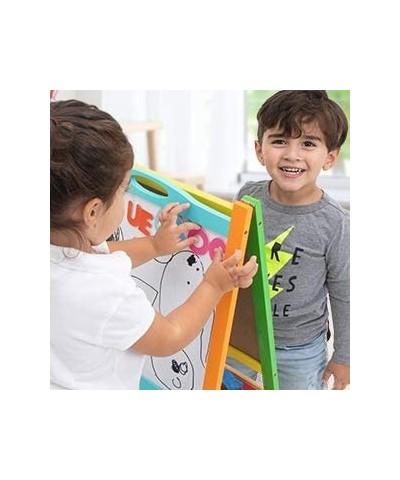 Double Sided Wooden Art Easel for Kids Standing Magnetic Whiteboard Chalkboard Small Toddler Toys. Includes Wooden ABC Number...