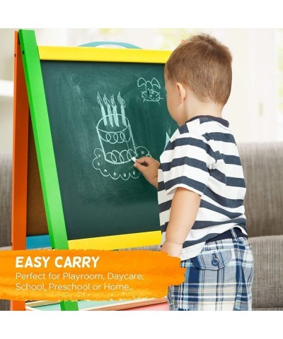 Double Sided Wooden Art Easel for Kids Standing Magnetic Whiteboard Chalkboard Small Toddler Toys. Includes Wooden ABC Number...