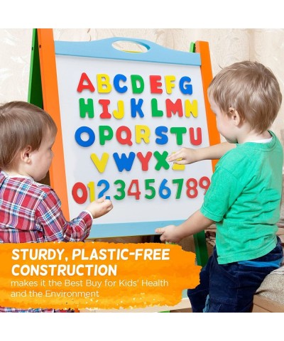 Double Sided Wooden Art Easel for Kids Standing Magnetic Whiteboard Chalkboard Small Toddler Toys. Includes Wooden ABC Number...