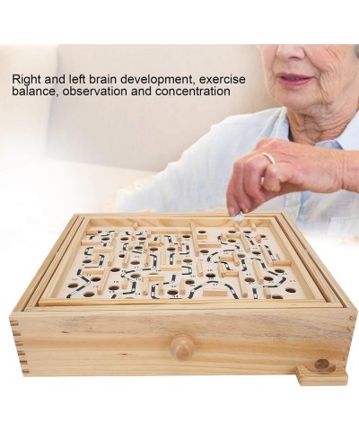 Games Large Wooden Labyrinth 12.8" x 11.2" Tilt Maze Game Wooden Maze Board Steel Ball Balances Maze Board Game Educational T...