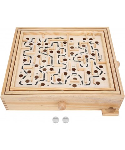 Games Large Wooden Labyrinth 12.8" x 11.2" Tilt Maze Game Wooden Maze Board Steel Ball Balances Maze Board Game Educational T...