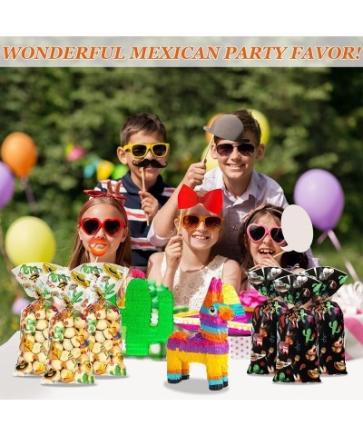 100 Pcs Mexican Candy Bags Fiesta Cellophane Treat Bags Cinco De Mayo Treat Bag Fiesta Goodie Party Favor Bag with 100 Gold T...