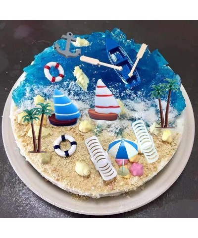 Summer Ocean Cake Toppers Beach Chair Umbrella Cake Decoration Summer Beach Cake Toppers Tropical Hawaiian Theme Party Decora...