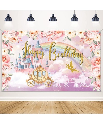 Princess Birthday Party Decorations Supplies Princess Theme Backdrop Background Banner for Girl Birthday Party Favor Gold and...