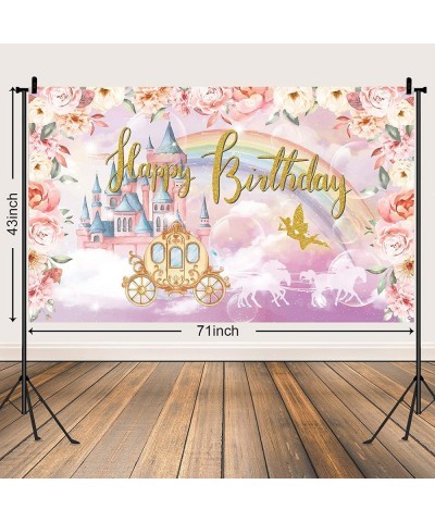 Princess Birthday Party Decorations Supplies Princess Theme Backdrop Background Banner for Girl Birthday Party Favor Gold and...