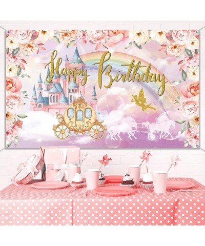 Princess Birthday Party Decorations Supplies Princess Theme Backdrop Background Banner for Girl Birthday Party Favor Gold and...