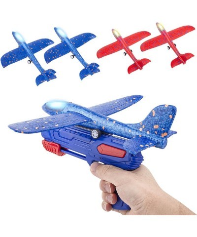 4 Pack LED Airplane Toy with Launcher 11'' Foam Glider Catapult Plane 2 Flight Modes Flying Glider Plane for Kids Outdoor Spo...